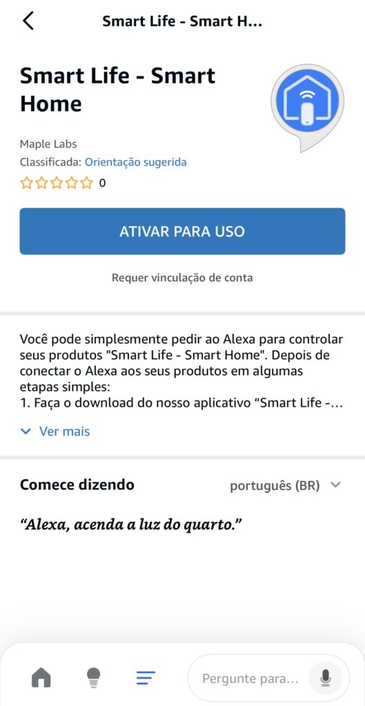 Tela do smartphone mostrando o passo a passo de como conectar o smart life na alexa.